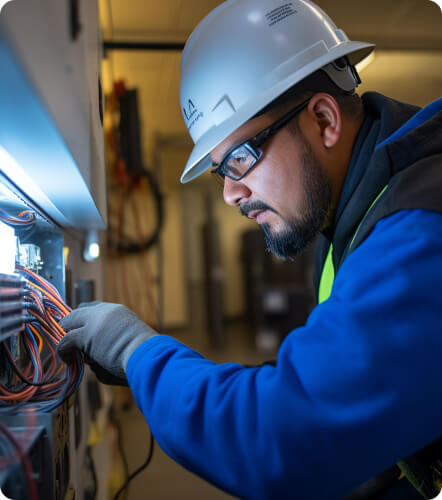 Electrician in blue uniform