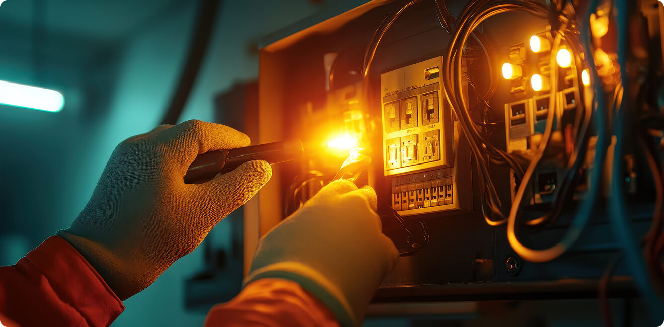Electrician working on electrical panel